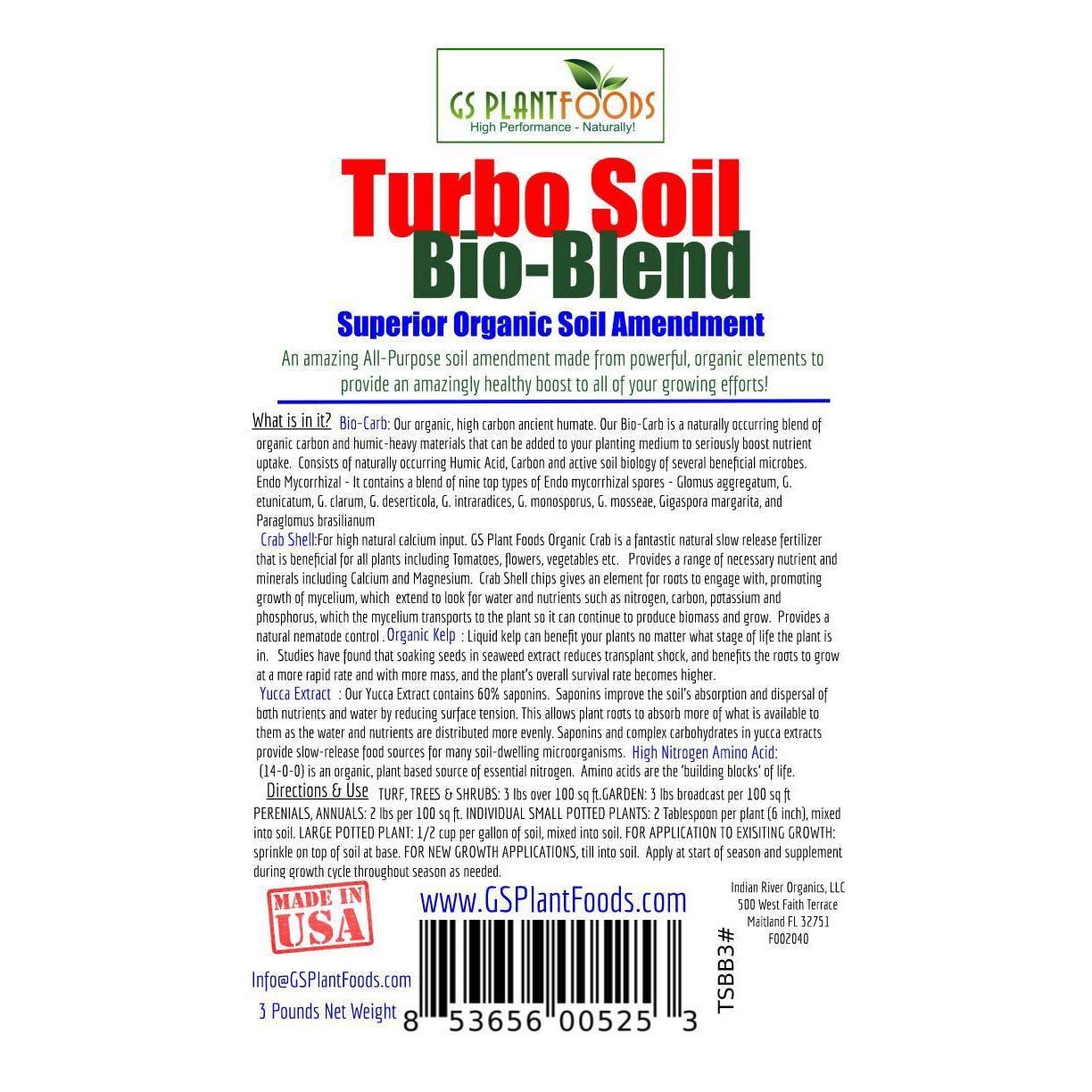 GS Plant Foods Turbo Soil Organic Bio-Blend Soil Enhancer, 3 lb