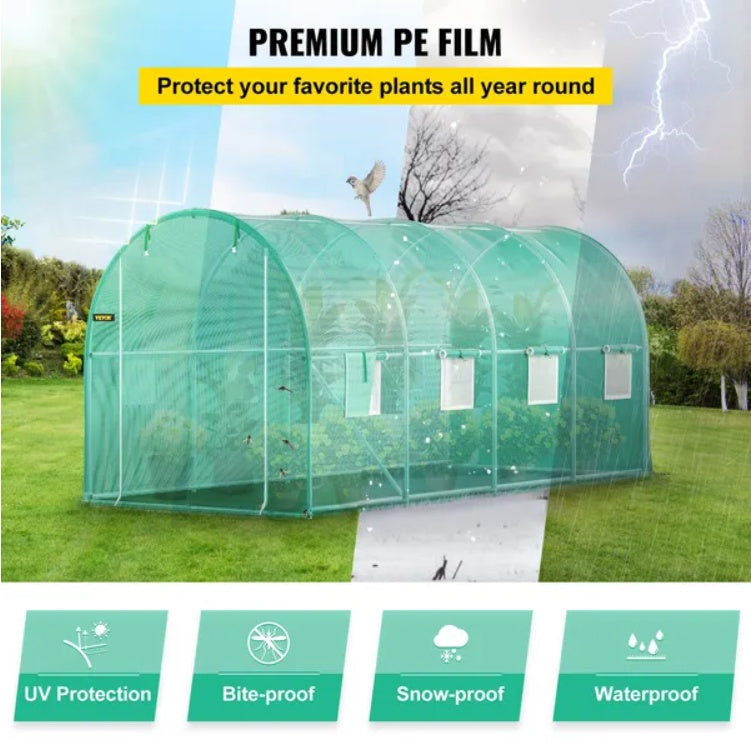 Walk-In Tunnel Greenhouse 14.8x6.6x6.6 ft with 8 Roll-Up Windows
