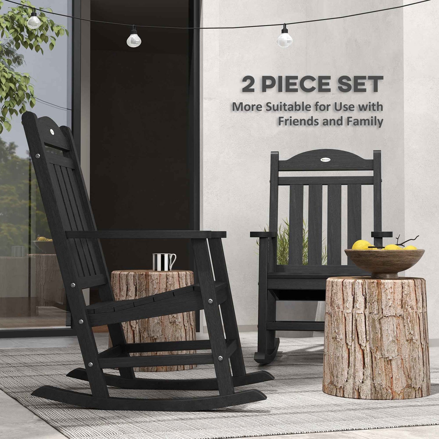 2-Piece Outdoor Rocking Chair Set – Weatherproof HDPE with Armrests