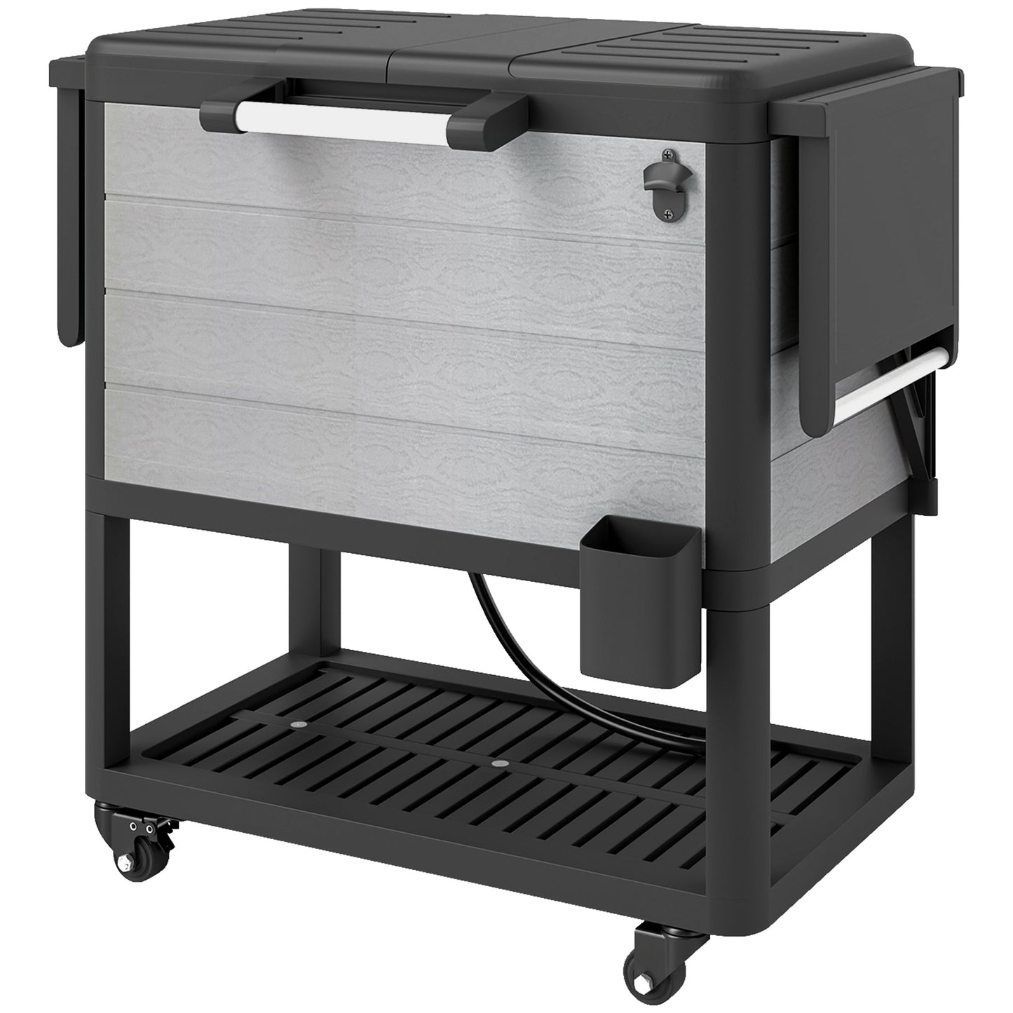 104-Quart Rolling Patio Cooler Cart – 48-Hr Ice Retention, Bottle Opener & Side Tables