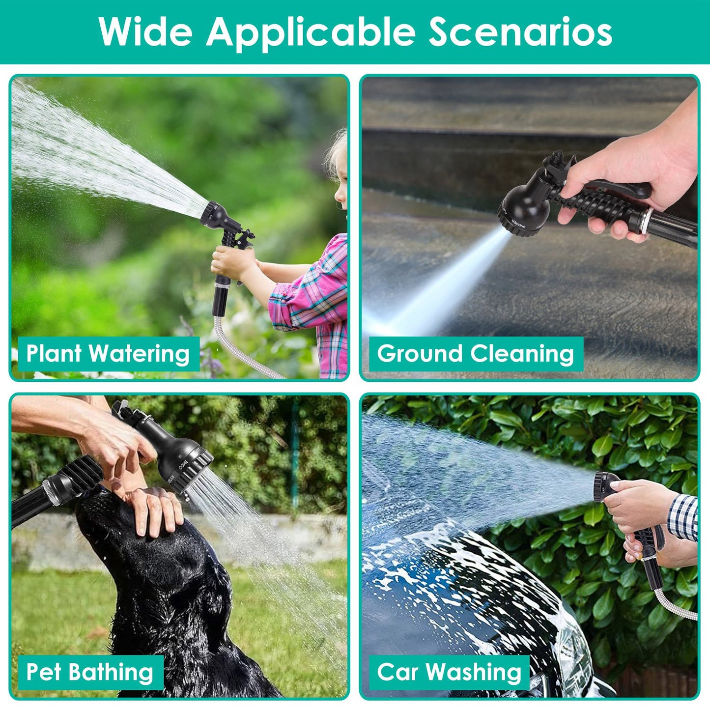 Heavy Duty Stainless Steel Garden Hose with Dual Spray Nozzles