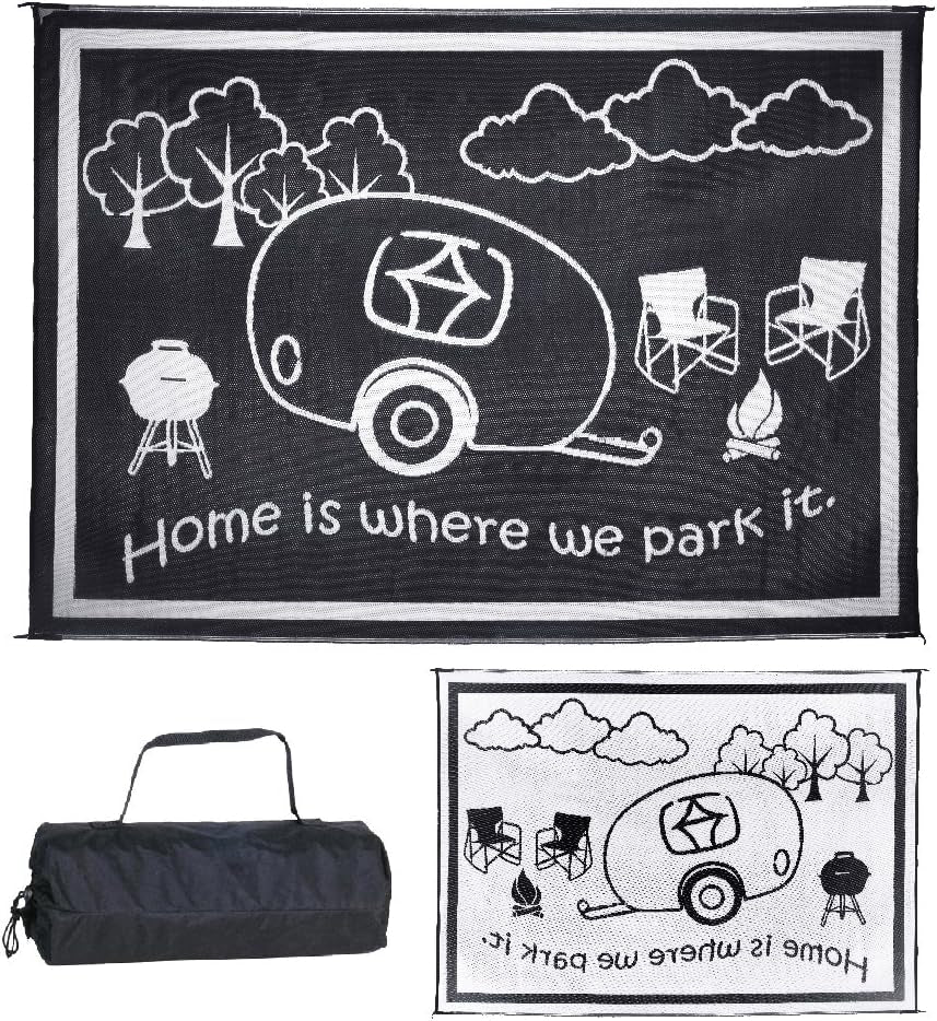 8-Feet X 18-Feet Outdoor RV Home Patio Reversible Mat - Brown/Beige