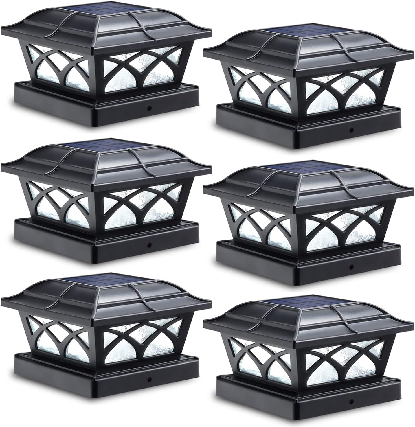Solar Post Cap Lights Outdoor Glass 2 Modes 8 Leds for 4X4 5X5 6X6 Posts Deck Fence Patio Decoration Warm White/Cool White Lighting Black (2 Pack)