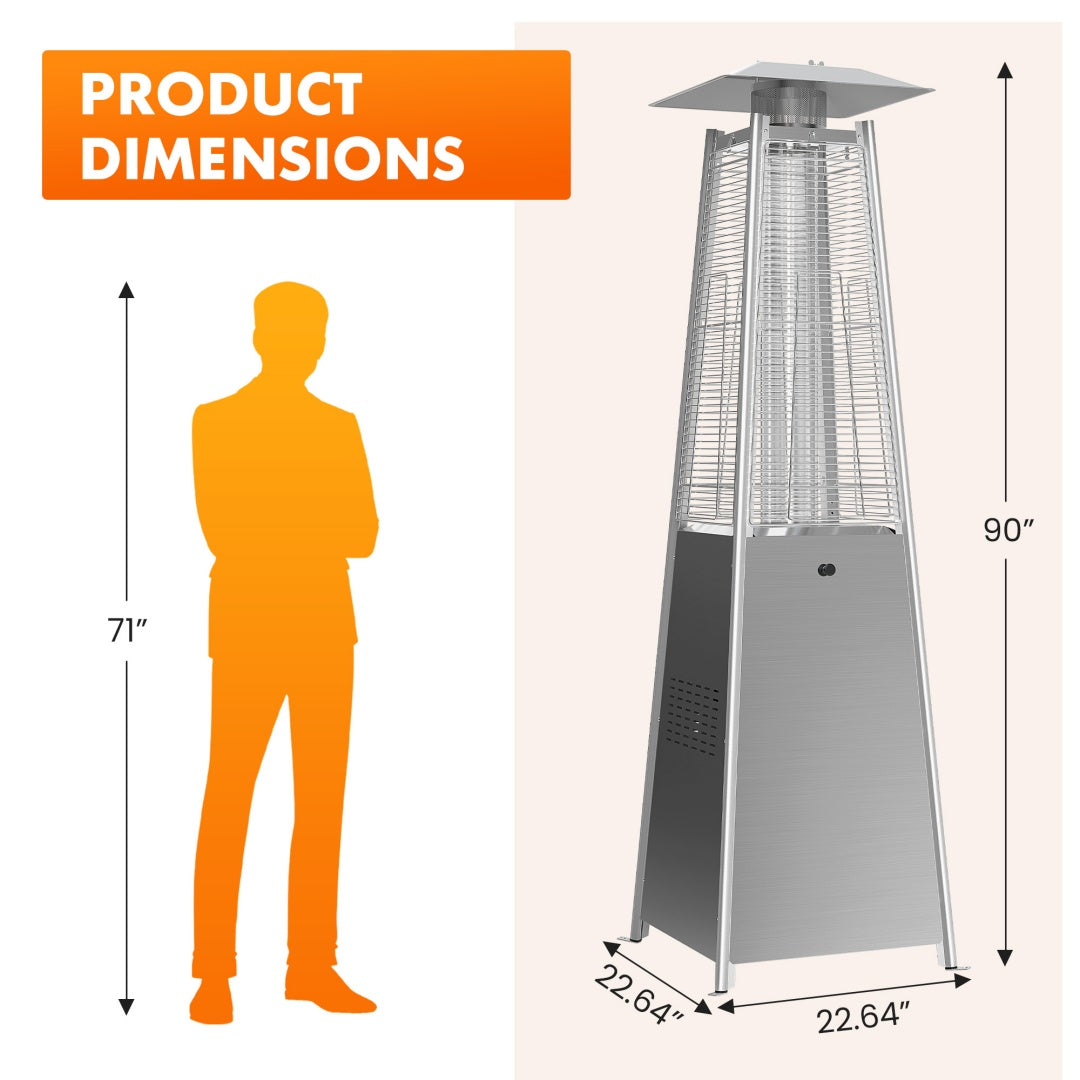48,000 BTU Propane Pyramid Patio Heater with LED Lights, Wheels & Safety