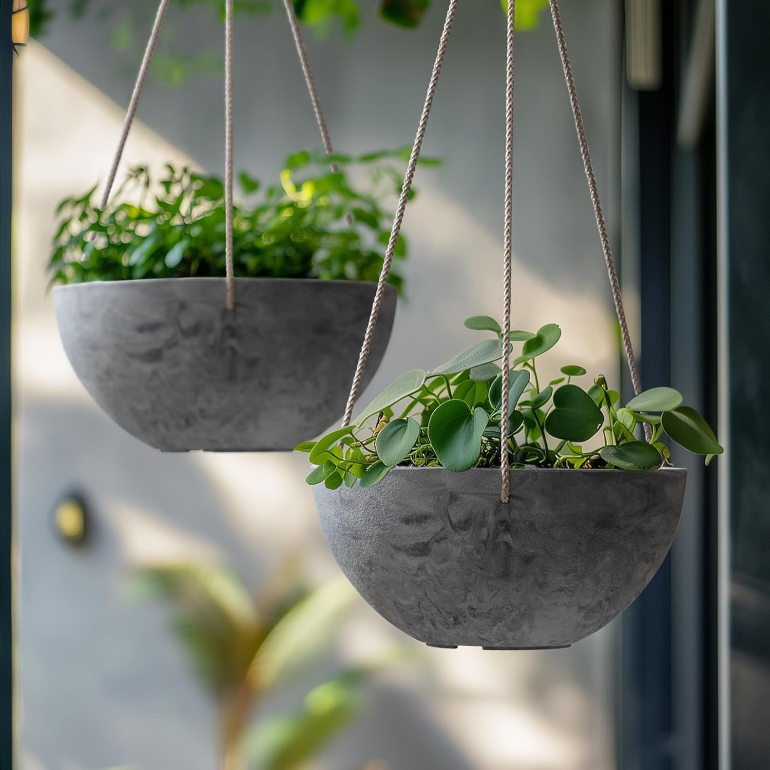 Hanging Planter Flower Plant Pots - 10 Inch Indoor Outdoor Balcony Patio Hanging Basket Set of 2, Marble Pattern