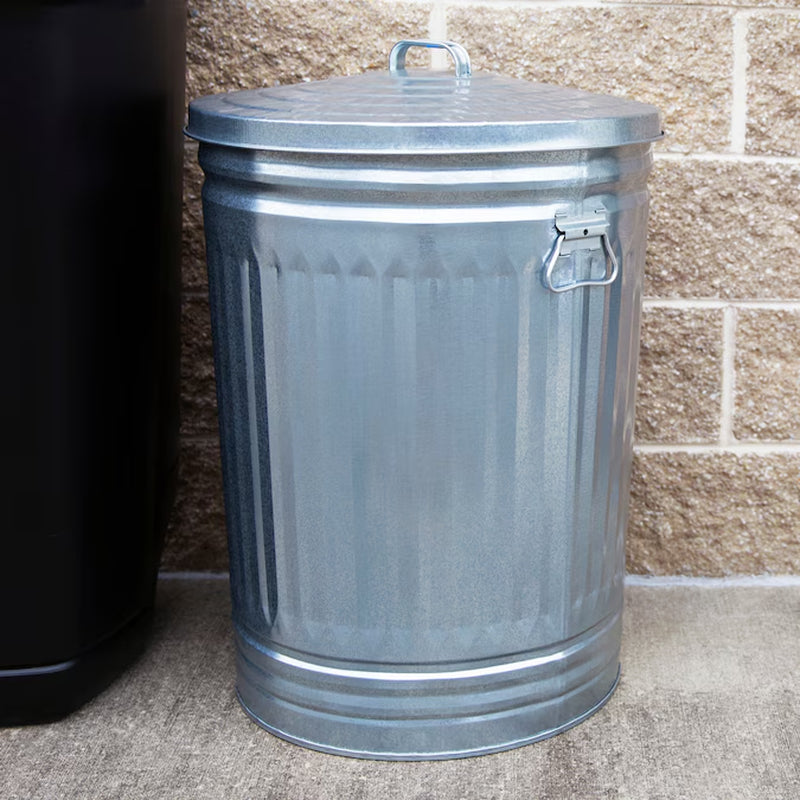 31 Gallon Silver/Galvanized Metal Indoor/Outdoor Kitchen Detached Lid Trash Can