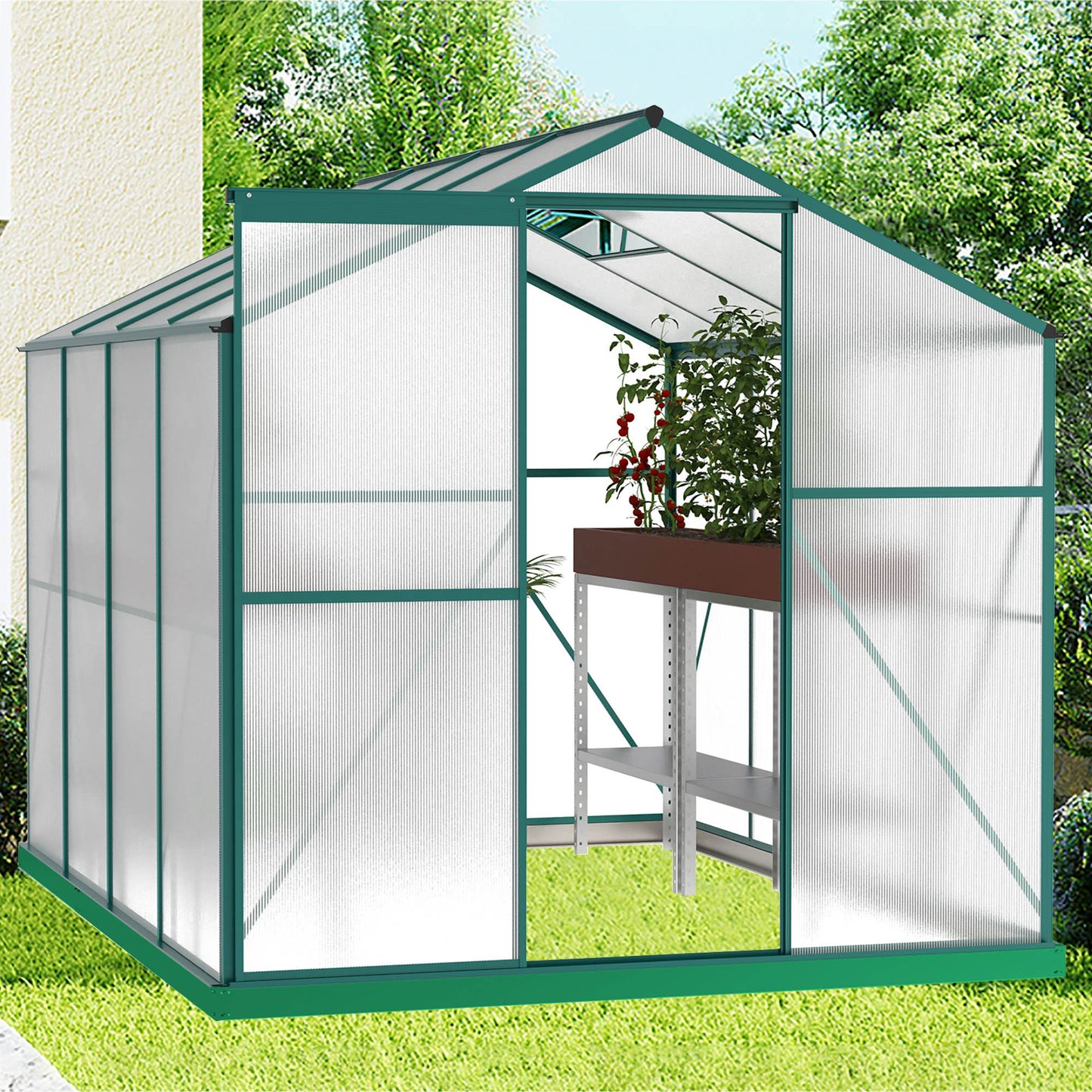 6x8 Ft Polycarbonate Greenhouse - Heavy Duty Walk-In Garden Greenhouse
