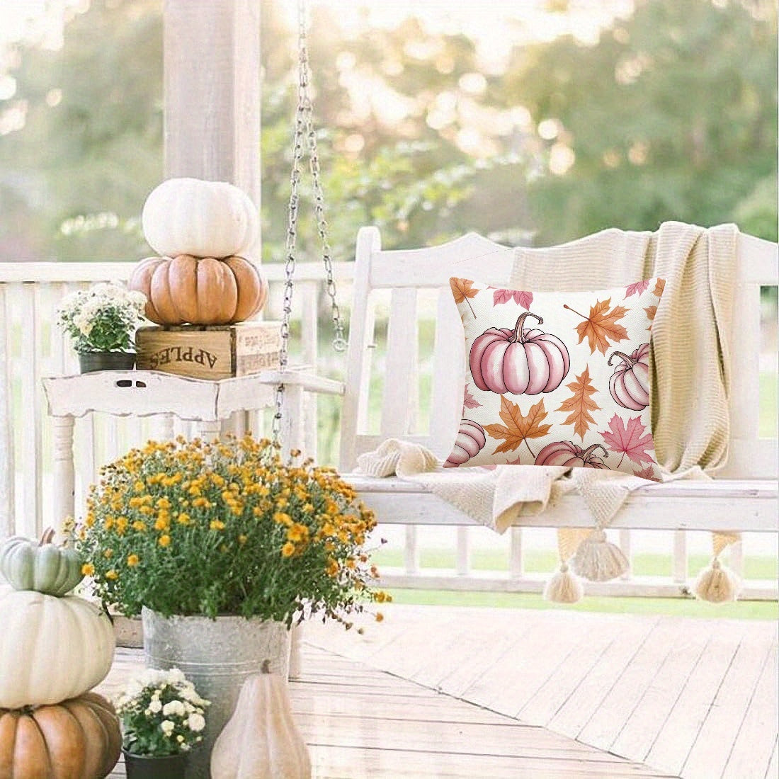 Fall Pumpkin & Maple Leaf Pillow Covers 18x18 - 4 Pack Farmhouse Autumn Decor