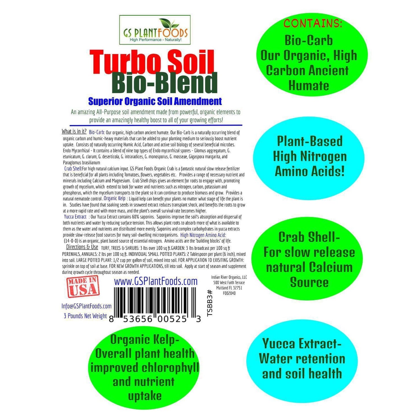GS Plant Foods Turbo Soil Organic Bio-Blend Soil Enhancer, 3 lb