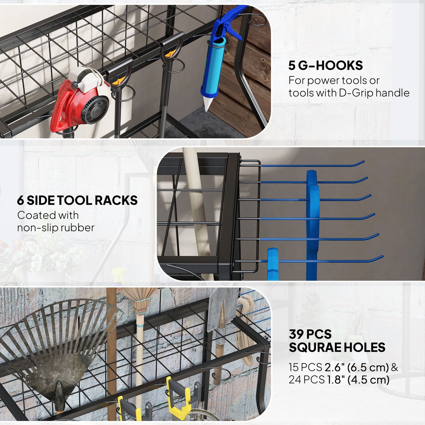 3-Tier Garden Tool Organizer Rack – Holds 20+ Tools with Hooks & Shelves