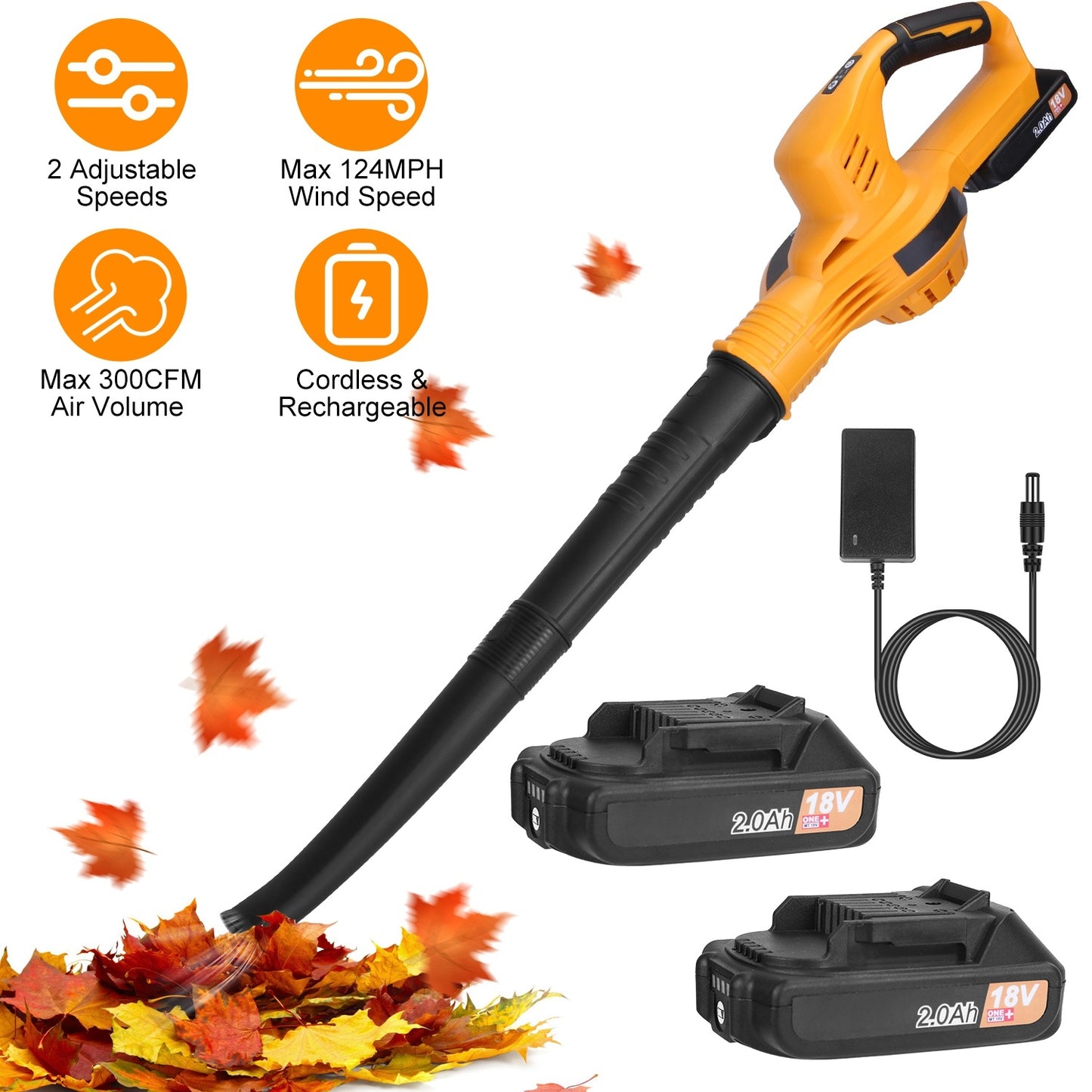 Cordless Leaf Blower 124MPH with 2x 18V Batteries – Makita Compatible