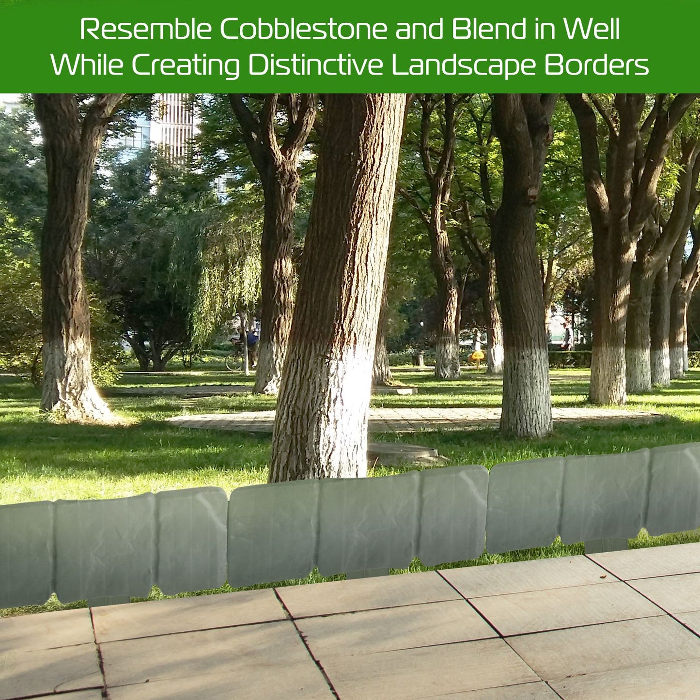 20-Piece Cobblestone Plastic Lawn Edging Border – 16 ft Garden Bed Divider