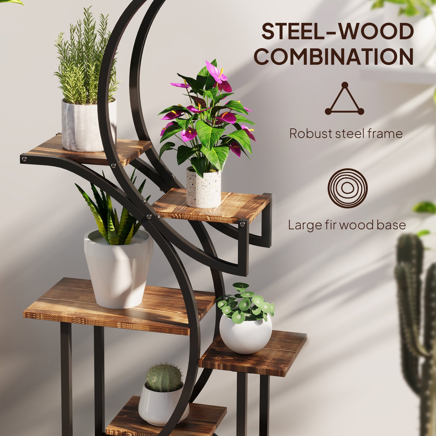 8-Tier Corner Plant Stand, 62" S-Shaped Shelf, Carbonized Steel