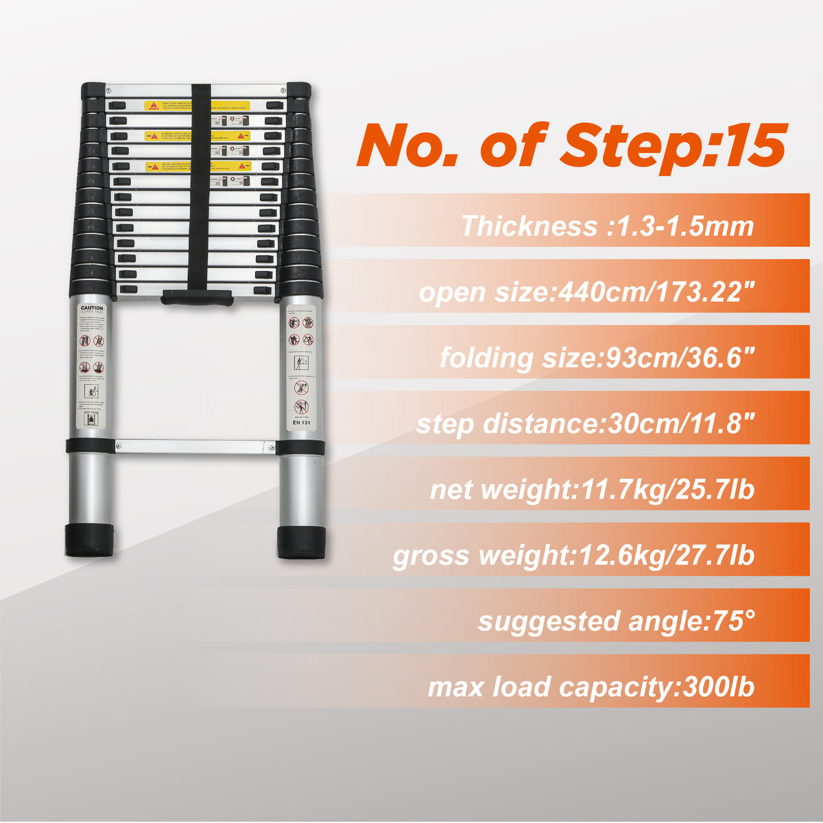 14.5 FT Telescoping Aluminum Ladder - Lightweight Extension Ladder