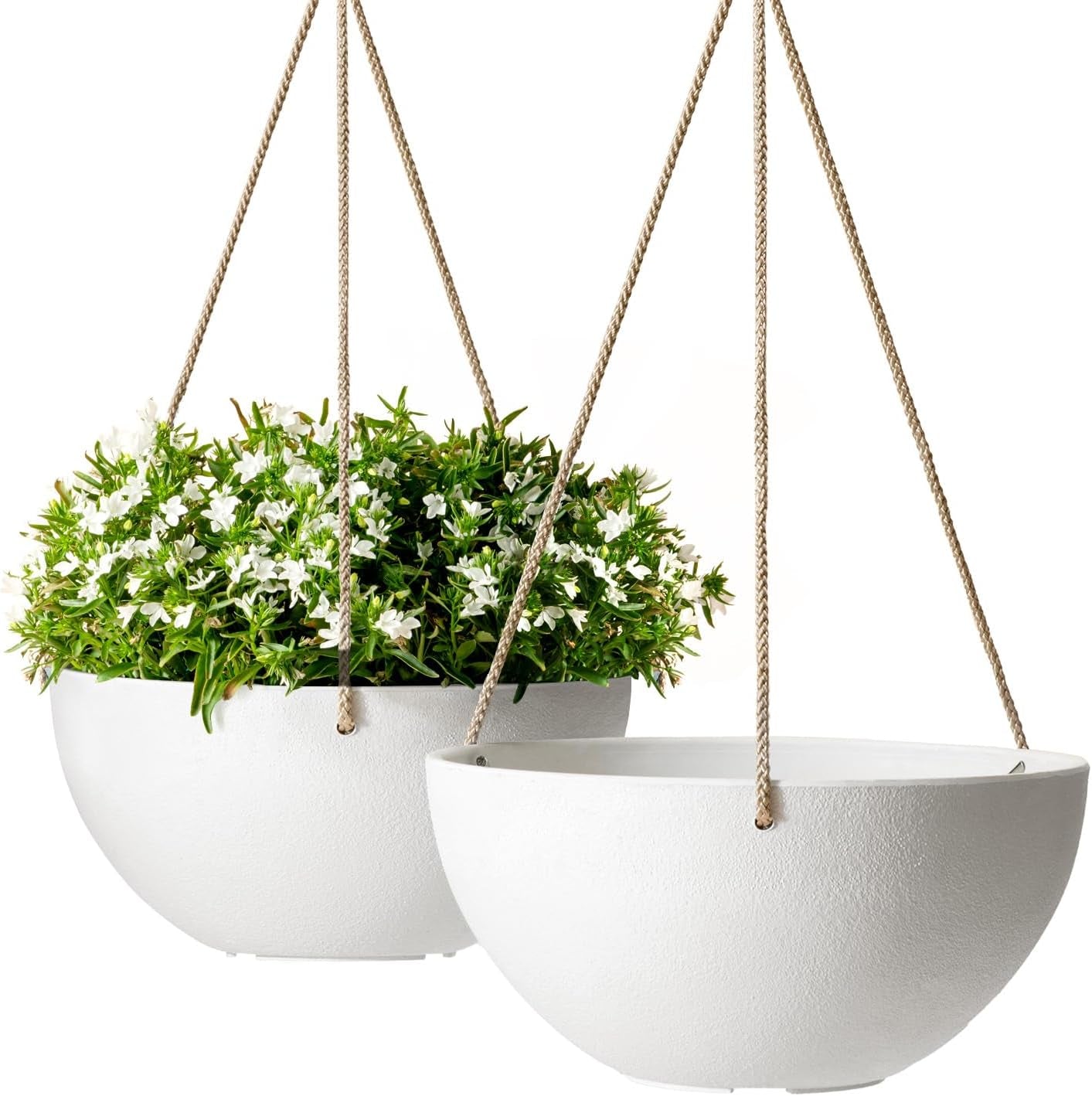Hanging Planter Flower Plant Pots - 10 Inch Indoor Outdoor Balcony Patio Hanging Basket Set of 2, Marble Pattern