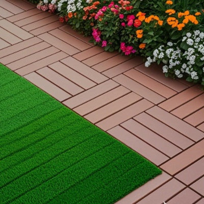 44-Pack Interlocking Plastic Deck Tiles for Patio, Balcony, and Poolside, 12x12 in., Waterproof, 6 Styles