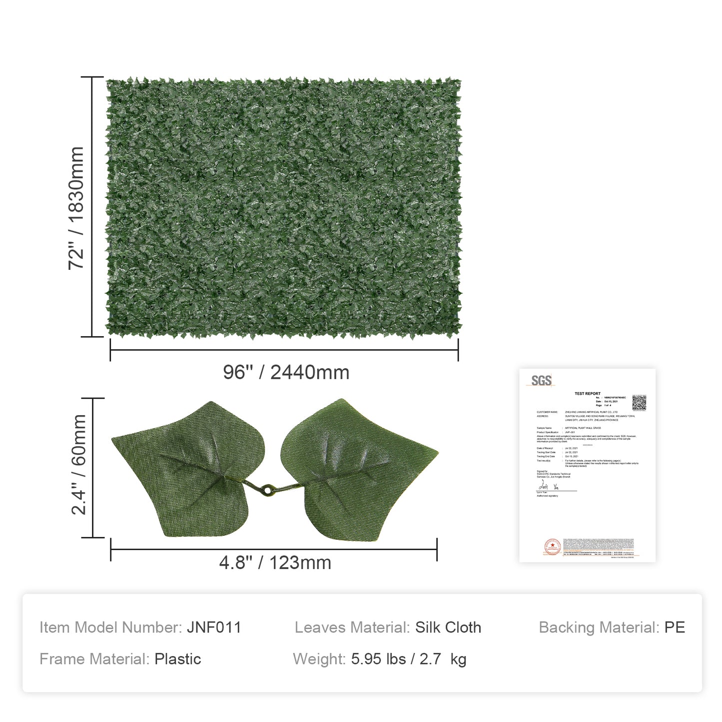 Artificial Ivy Privacy Fence Screen 96x72" Outdoor Greenery Panel