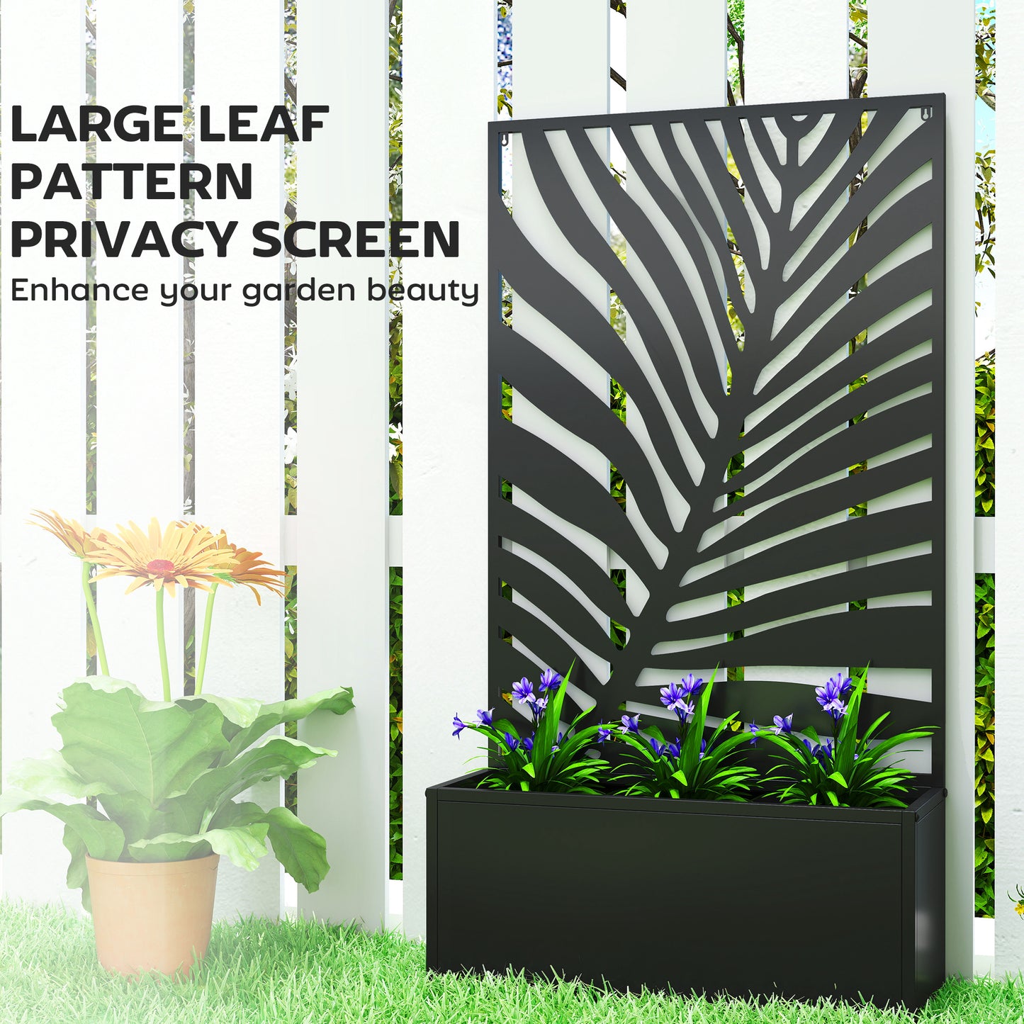 Metal Raised Garden Bed with Leaf Trellis, Freestanding or Wall Mounted