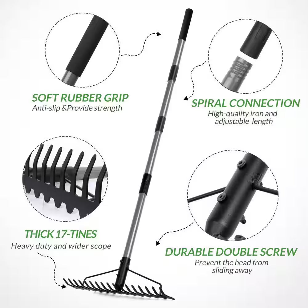 63 In. Steel Handle 17-Tine Bow Rake