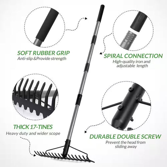 63 In. Steel Handle 17-Tine Bow Rake