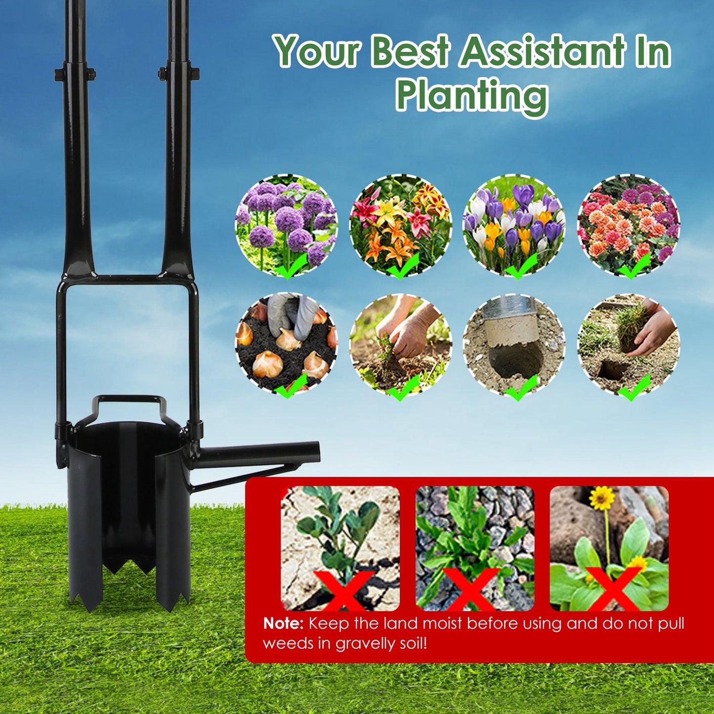 Stand-Up Bulb Planter & Garden Tool — 37.4" Long Handle, Foot-Pedal Design, Handles 5 Garden Jobs