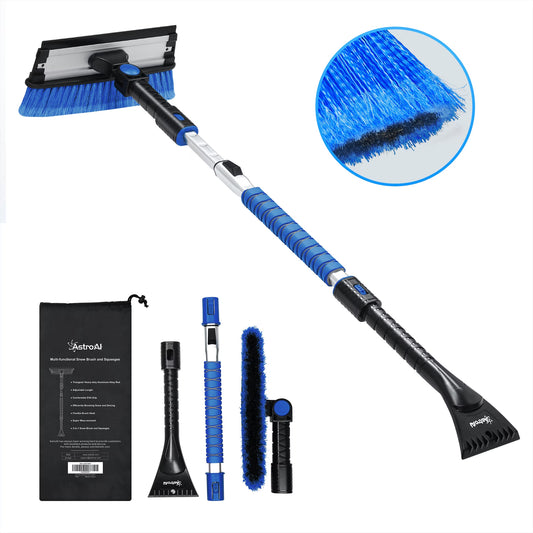 Ice Scrapers for Car Windshield, 47.2" Snow Brush with Squeegee, Exentable Handle, 270° Pivoting Snow Scraper for Car, Blue