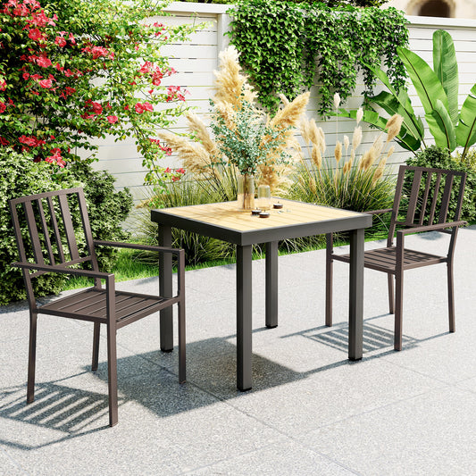 Stackable Metal Patio Dining Chairs with Slatted Design | Set of 2, Dark Brown