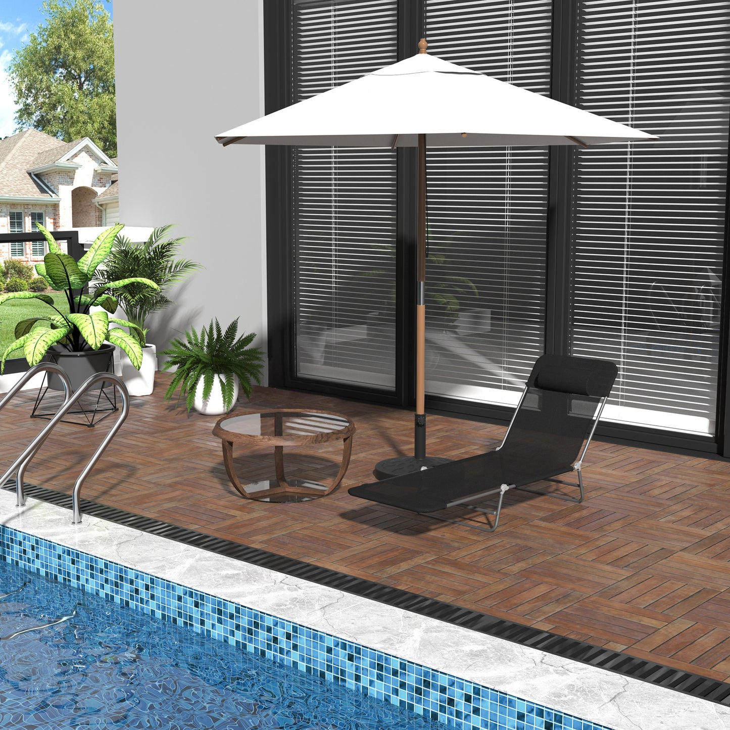 Foldable Outdoor Lounge Chair – 6-Position Reclining Mesh Chaise with Head Pillow - Rooted Supplies