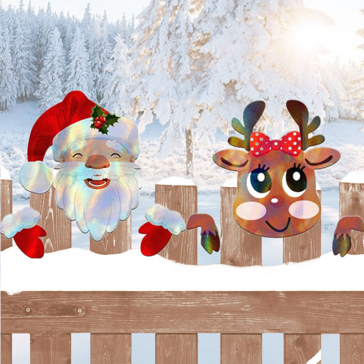 Christmas Fence Peeker Santa & Reindeer Decoration