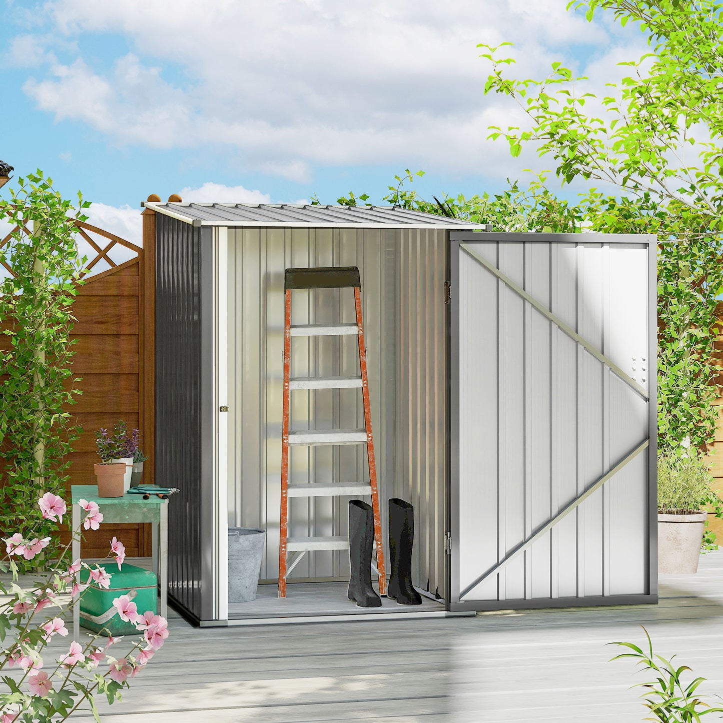 Lean-To Outdoor Storage Shed – Galvanized Steel, Lockable, 10 sq ft, Gray