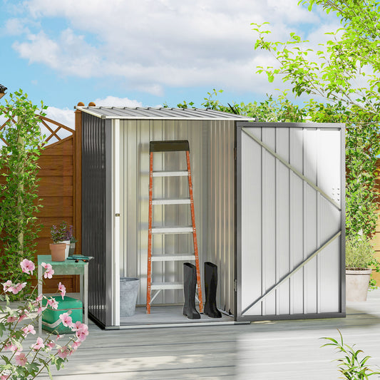 3.3'x3.4' Lean-To Storage Shed – Galvanized Steel Tool Organizer, Gray