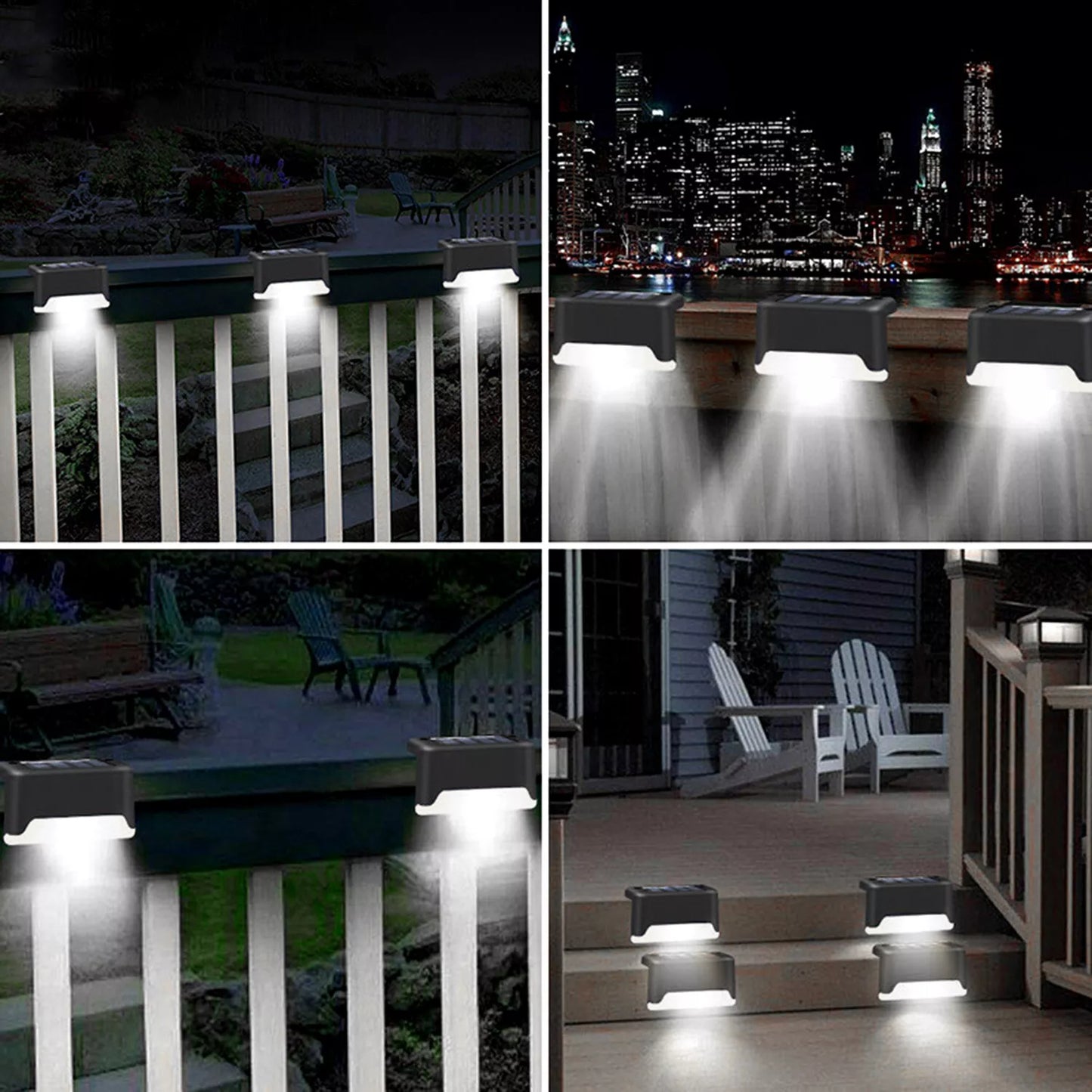 Solar Deck Lights Outdoor 4 Pack, Waterproof LED Step and Stair Lights, Black