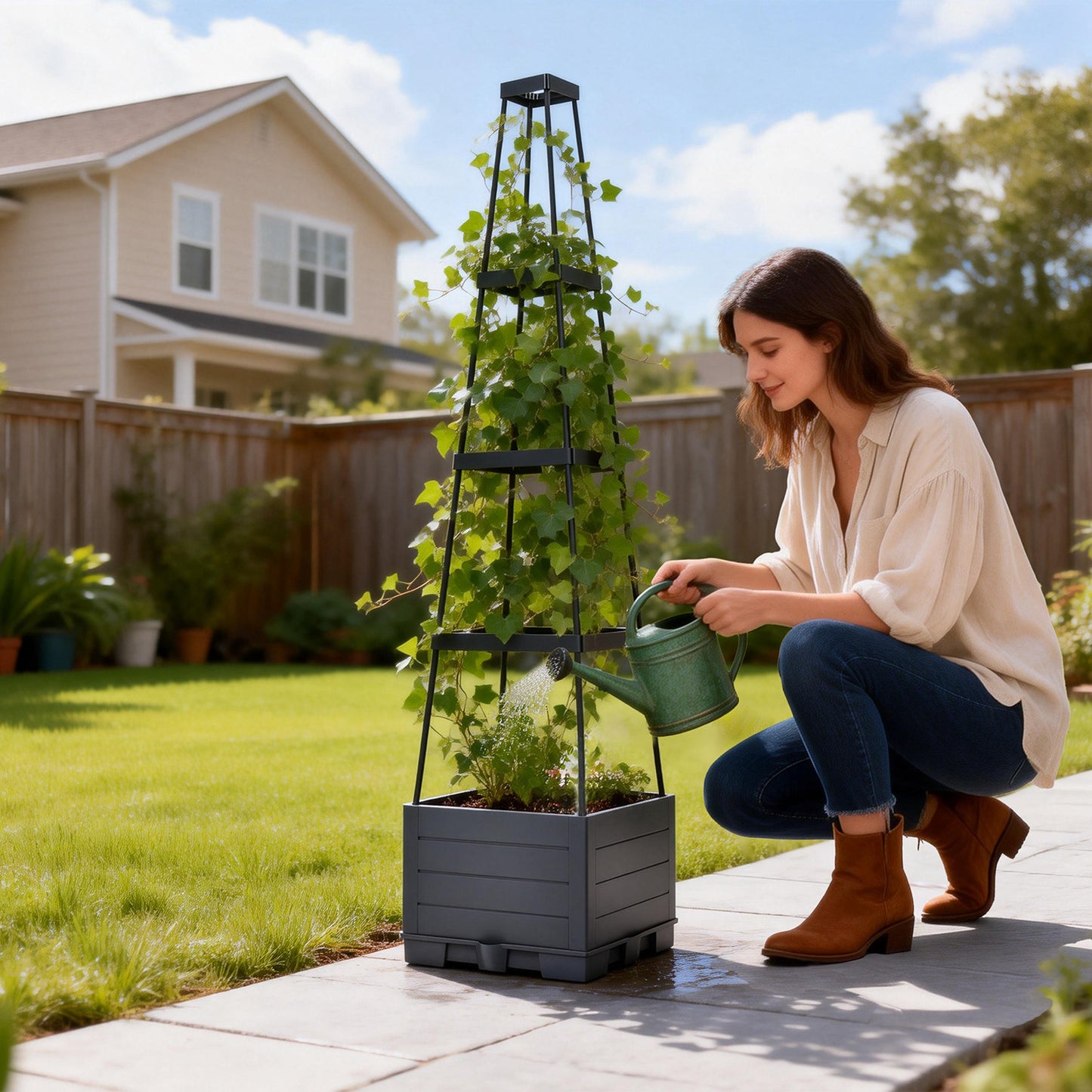 2-Pack Self-Watering Planter Box with Adjustable Trellis, 56in