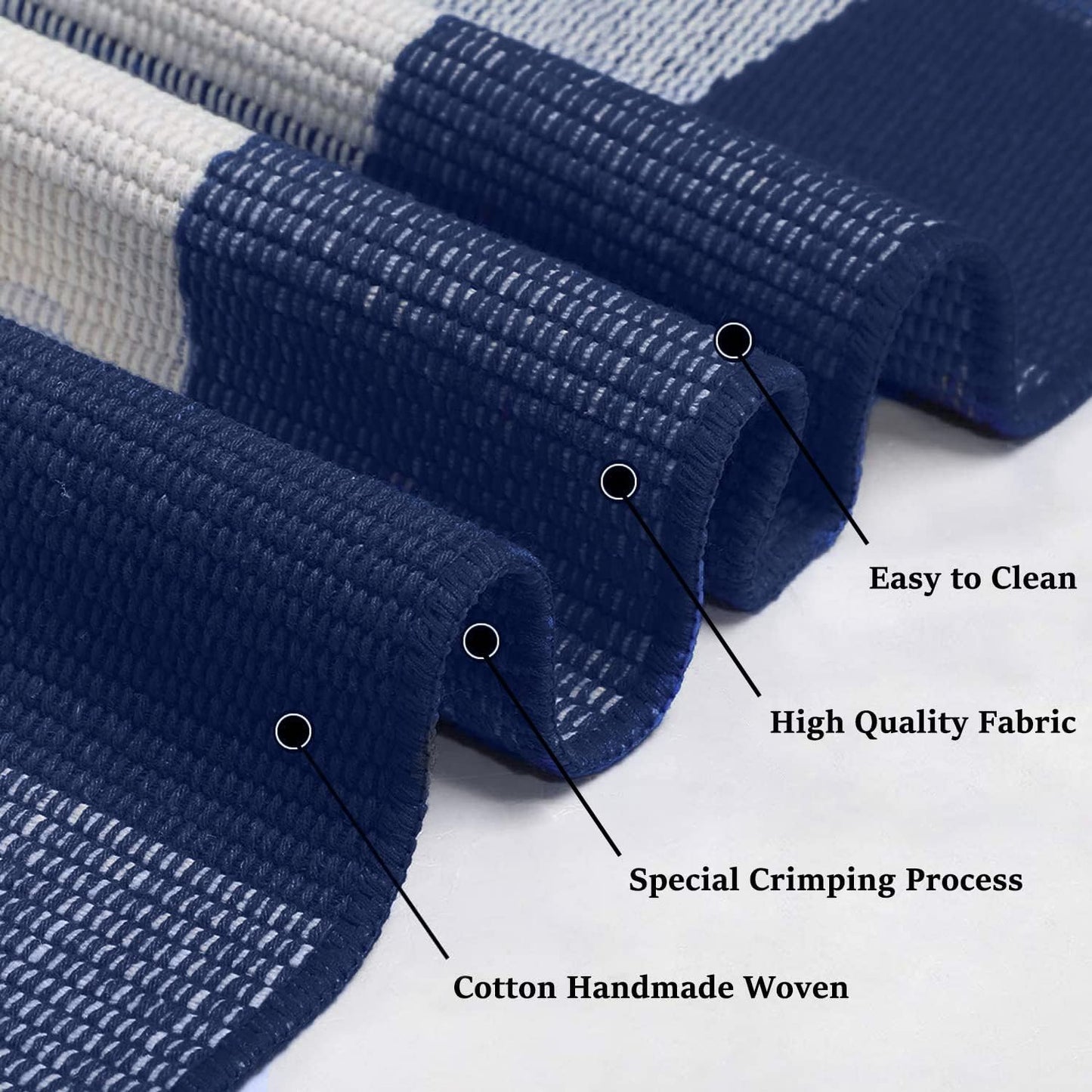 Buffalo Plaid Outdoor Rug Navy Blue 3'X5', Cotton Hand-Woven Checkered Door Mat, Reversible Foldable Washable Outdoor Rug for Layered Door Mats Porch/Front Door (35.4''X59'')