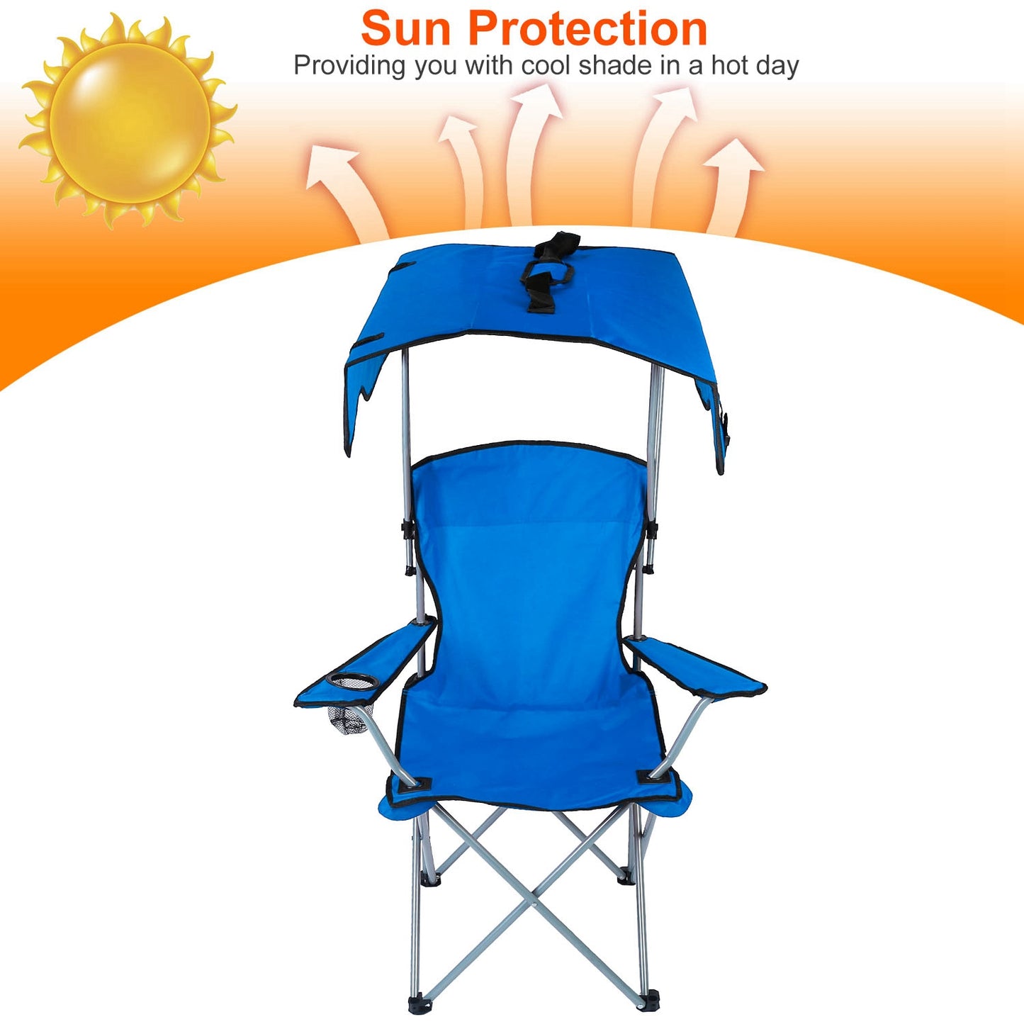 Foldable Camping Chair with Canopy & Cup Holder - 330 lbs Capacity