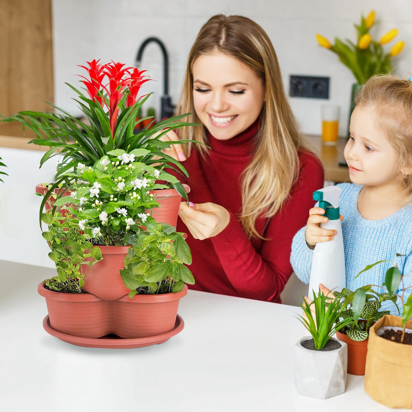 5-Tier Stackable Vertical Planter with Drainage & Hanging Chain — 13.4"