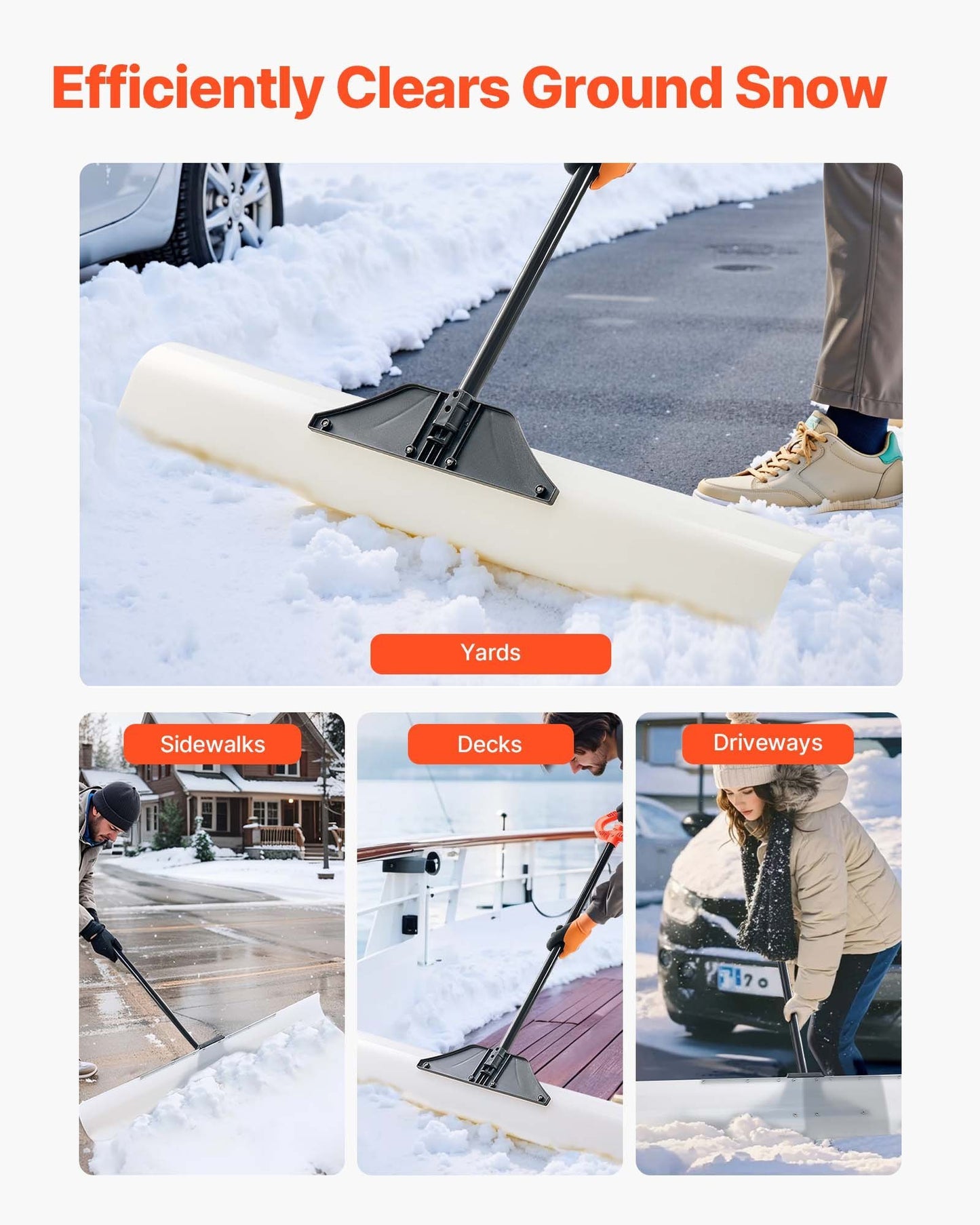 48" Heavy Duty Snow Pusher Shovel with Ergonomic Loop Handle