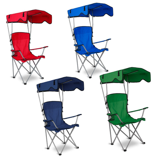 Foldable Camping Chair with Canopy & Cup Holder - 330 lbs Capacity