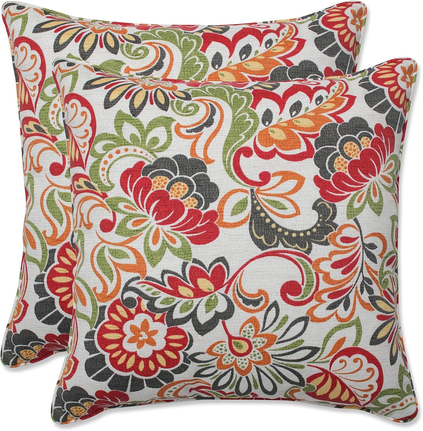 Floral Indoor/Outdoor Accent Throw Pillow Plush Fill, Weather, and Fade Resistant, Lumbar - 11.5" X 18.5", Blue/Brown Pom Pom Play 2 Count