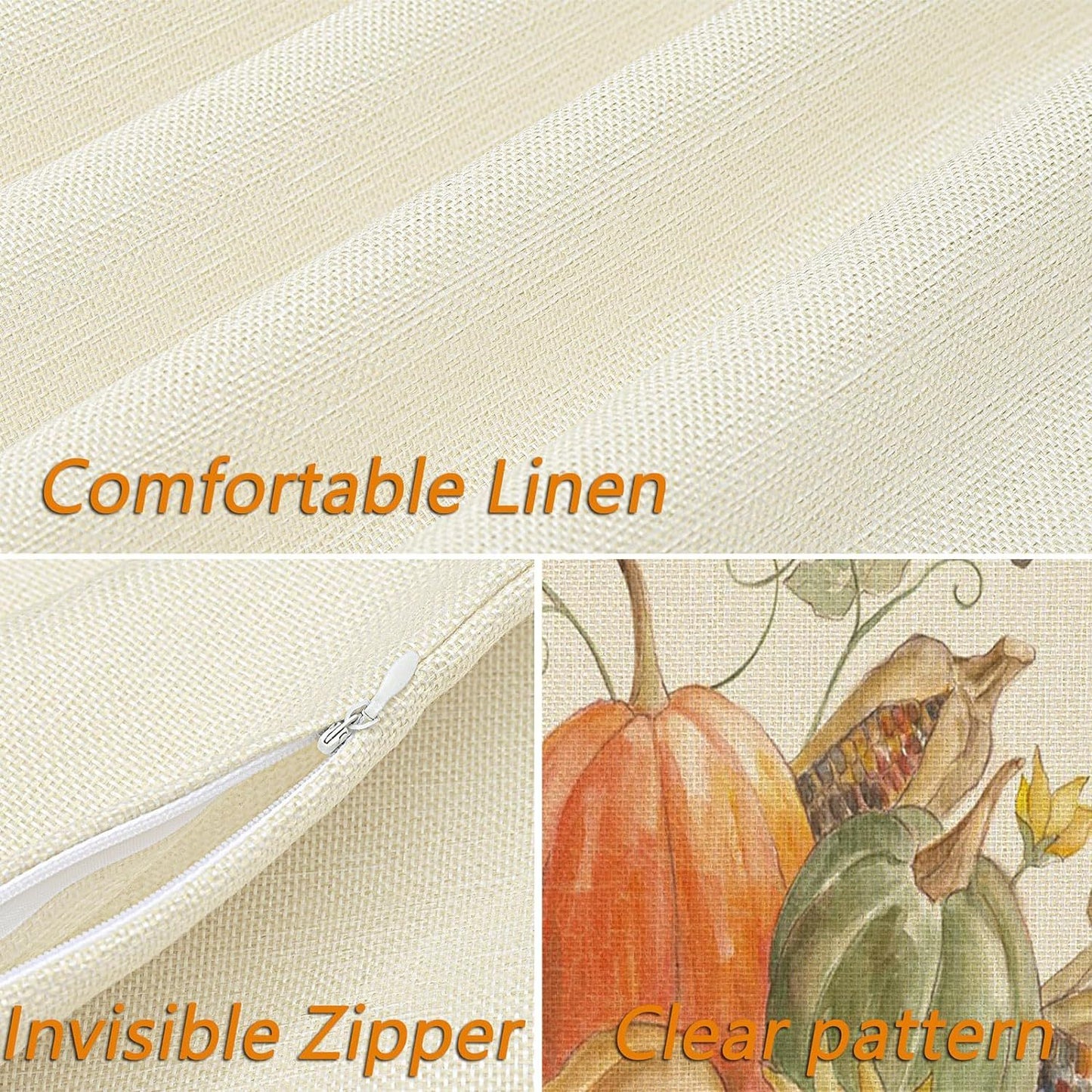 Thanksgiving Fall Throw Pillow Covers Set - 4 Pack Pumpkin Watercolor 18x18