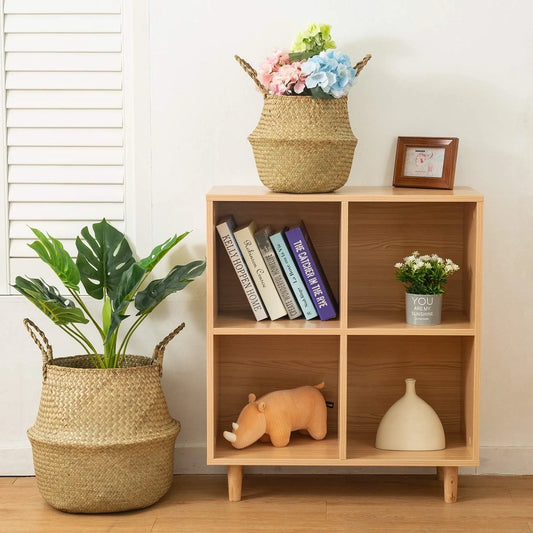 2 Pcs Natural Plant Pot with Handles,Seagrass Plant Basket Woven Belly Baskets Home Storage with Handles for Plant Pot,Home Decor Plant Baskets,Indoor Planter for Home Outdoor Tree Planters Decor