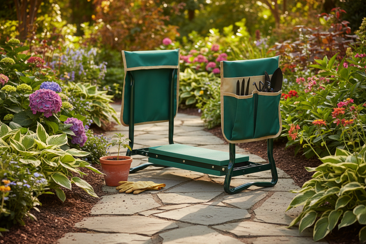 Folding Garden Kneeler & Seat with 2 Tool Bags, 330 lb Capacity