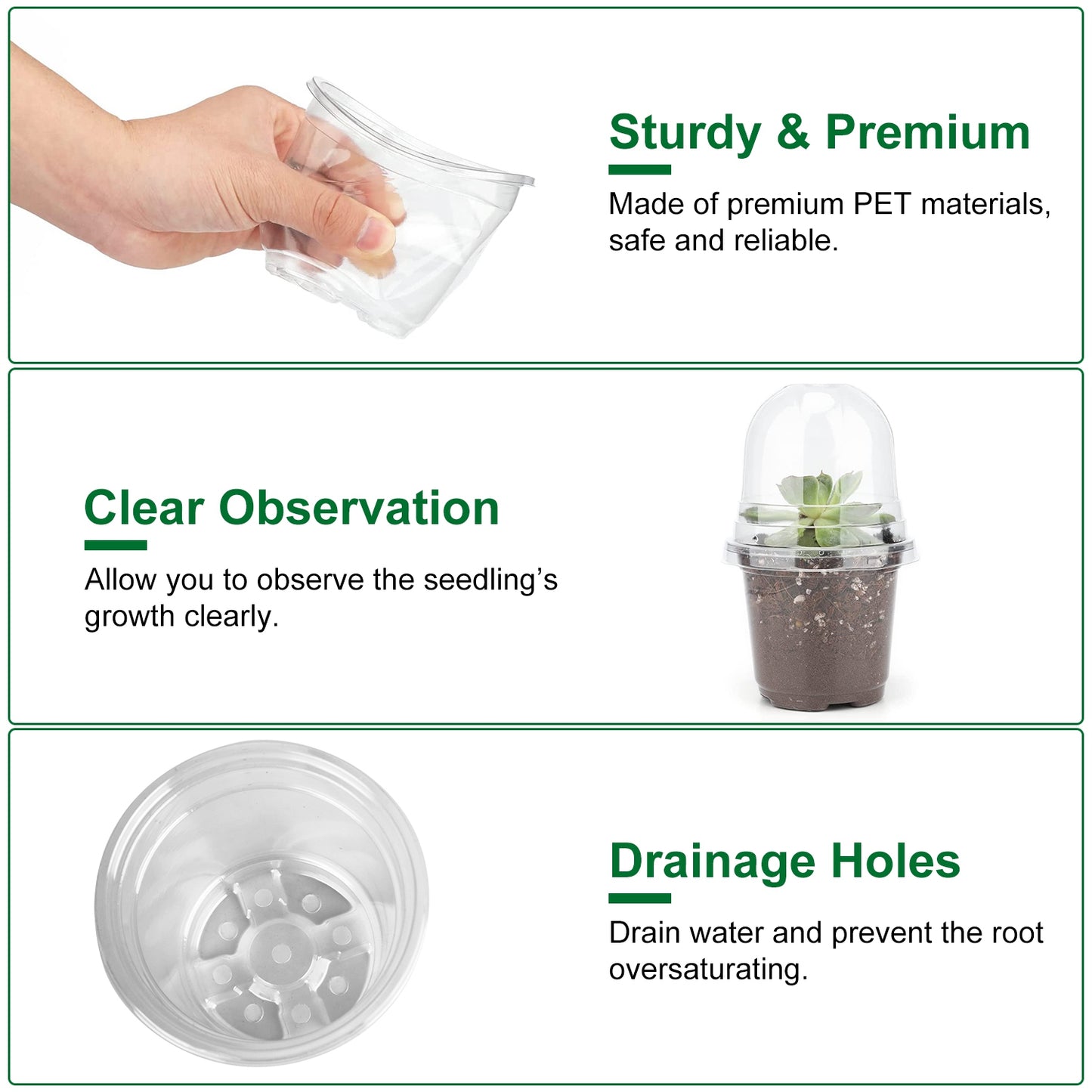30-Pack Clear Nursery Starter Pots with Humidity Domes – 9-Hole Drainage, Reusable