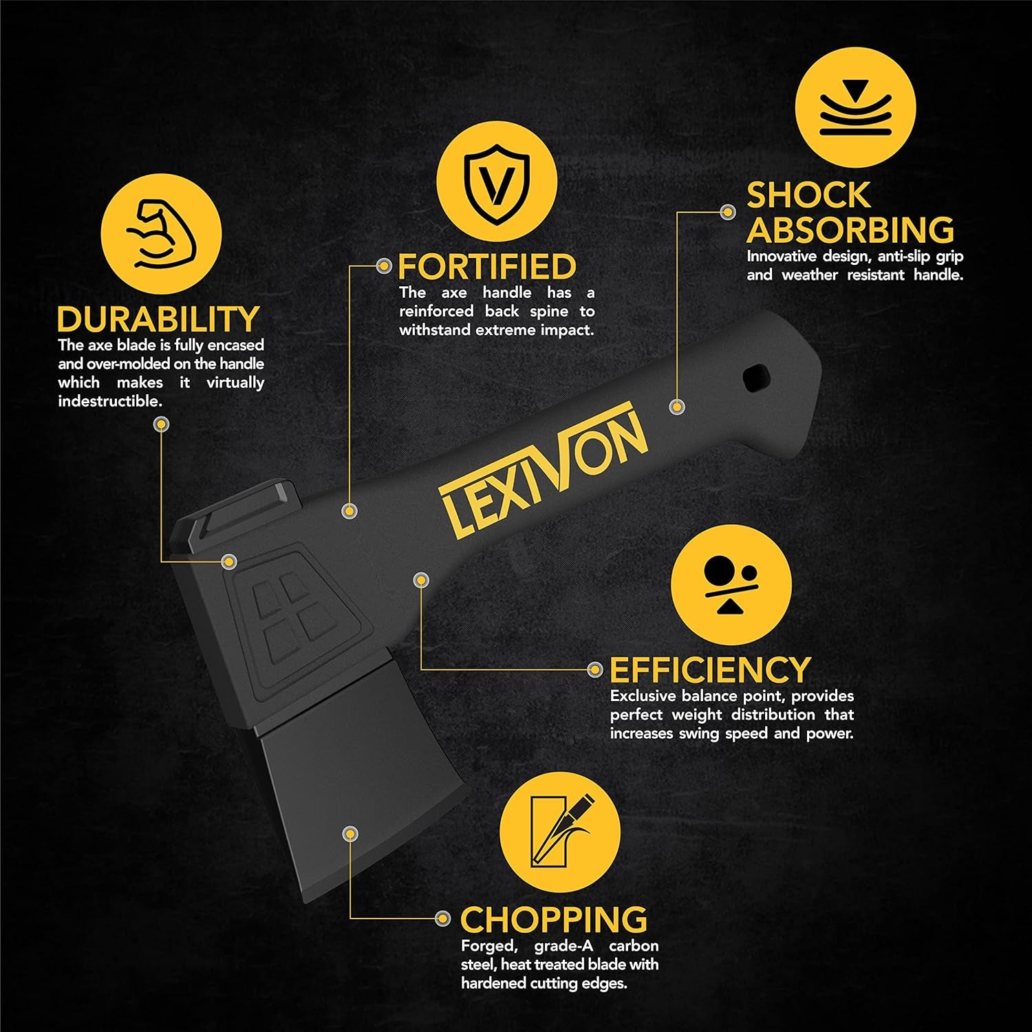 V9 Camping Hatchet, 9-Inch Axe | Ergonomic Grip, Lightweight Fiber-Glass Composite Handle | Protective Carrying Sheath Included (LX-V9)