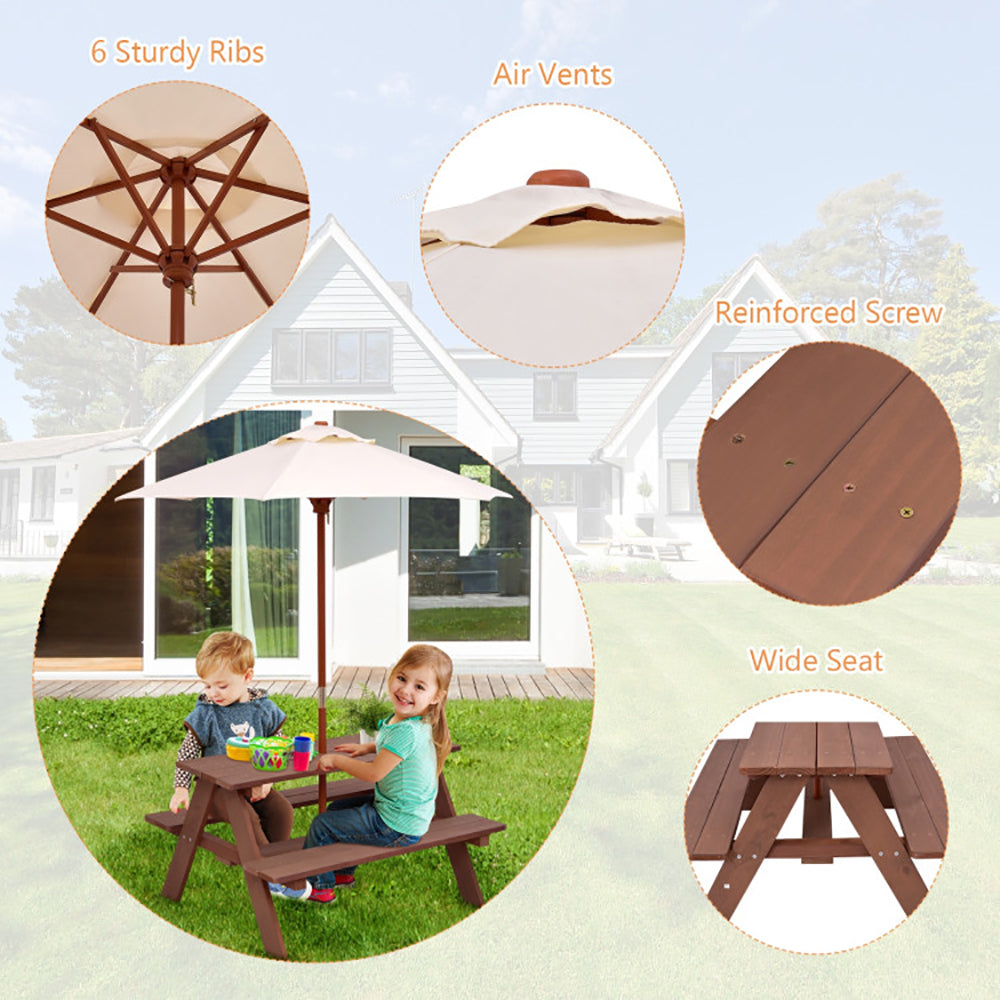 Kids Outdoor Picnic Table & Bench Set with Removable Sun Umbrella | Seats 4