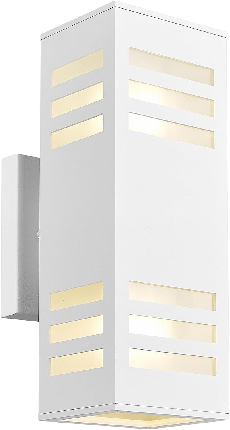 Porch Lights Outdoor Modern - IP64 Waterproof Aluminum and Tempered Glass Cover, 13" Rectangular Up/Down Wall Sconce for Porch, Garage & Patio, Exterior Lighting, Black, 2 Pack