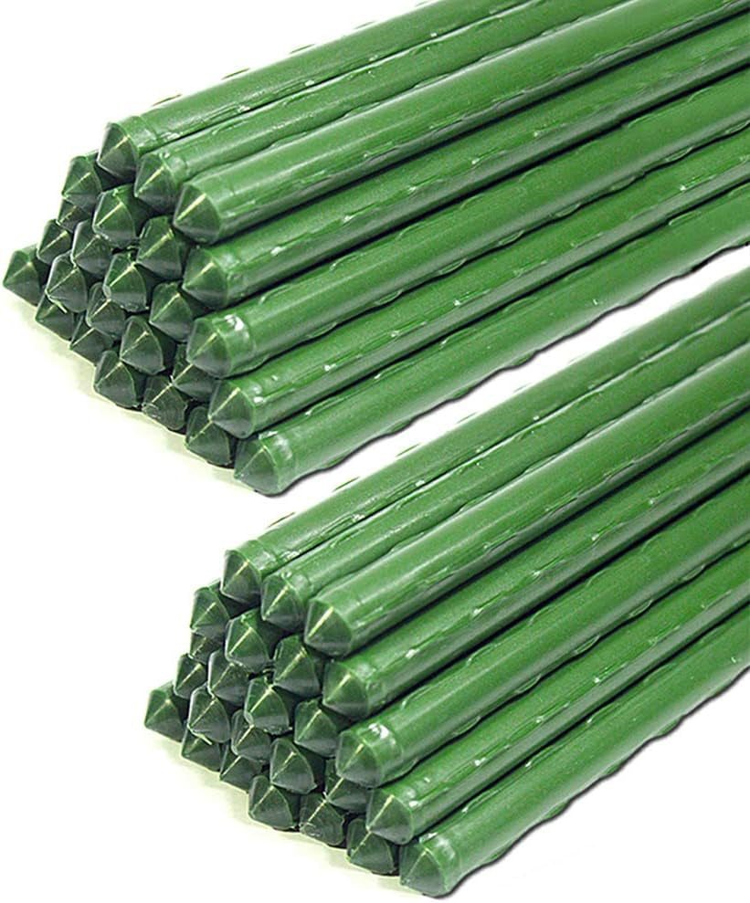 Sturdy Metal Garden Stakes 4 Ft Plastic Coated Steel Tube Plant Sticks for Tomato,Cucumber,Bean,Tree,Pack of 50