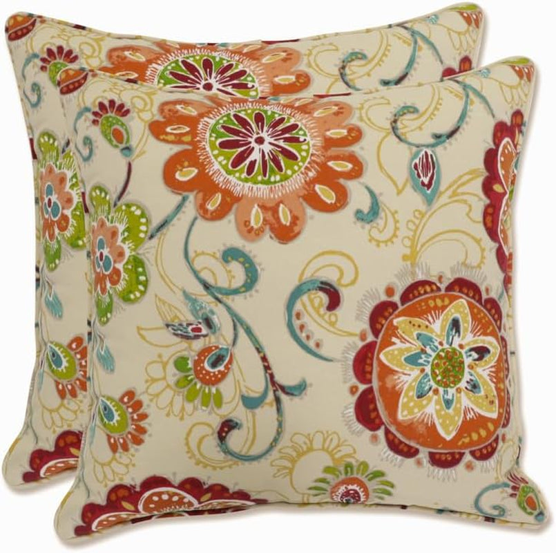 Floral Indoor/Outdoor Accent Throw Pillow Plush Fill, Weather, and Fade Resistant, Lumbar - 11.5" X 18.5", Blue/Brown Pom Pom Play 2 Count