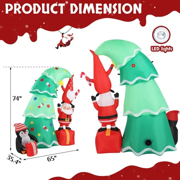 6ft Inflatable Christmas Tree with Santa Elf Penguin - LED Yard Decoration