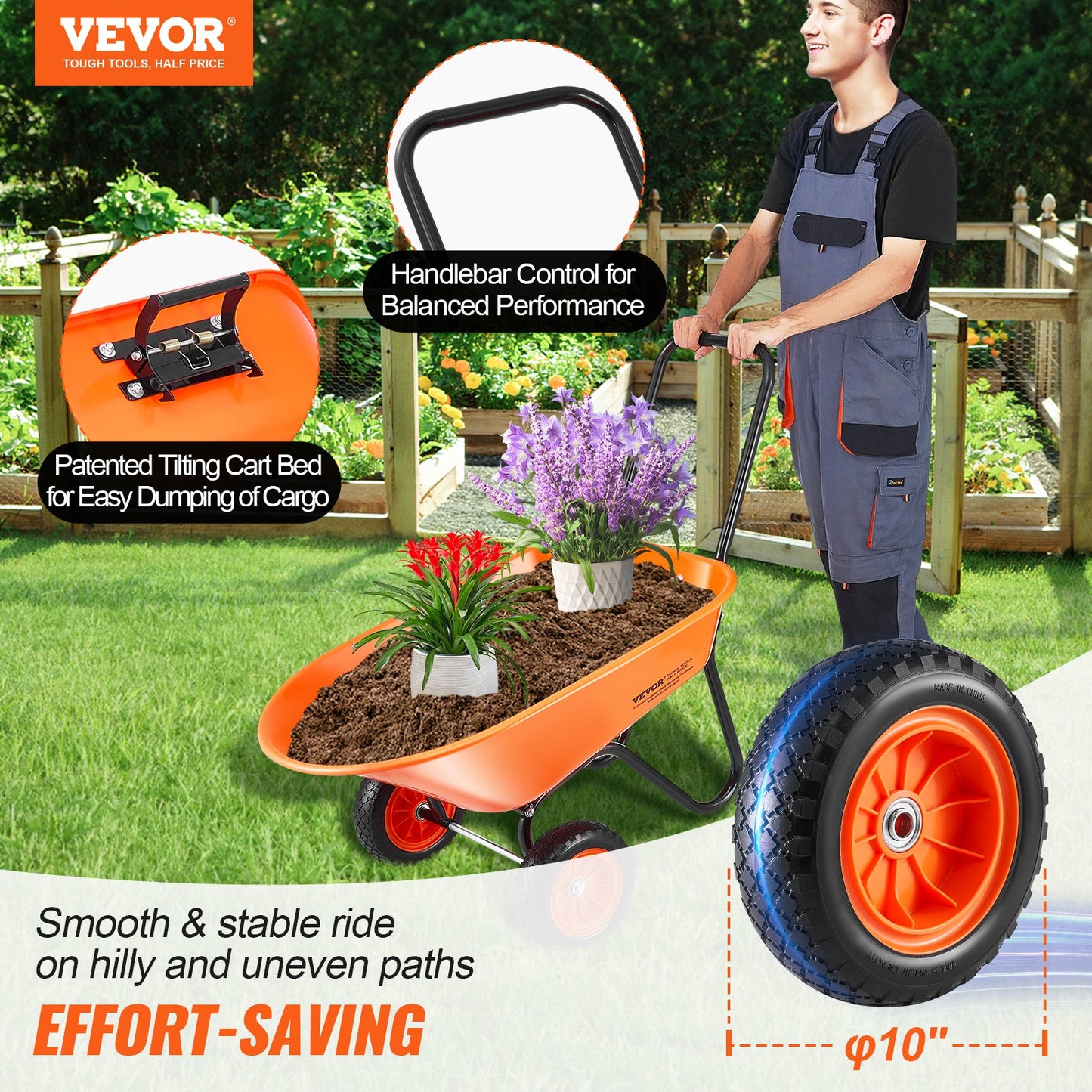 5 Cu. Ft. 2-Wheel Garden Dump Cart with 397 Lb Capacity & Foam Tires